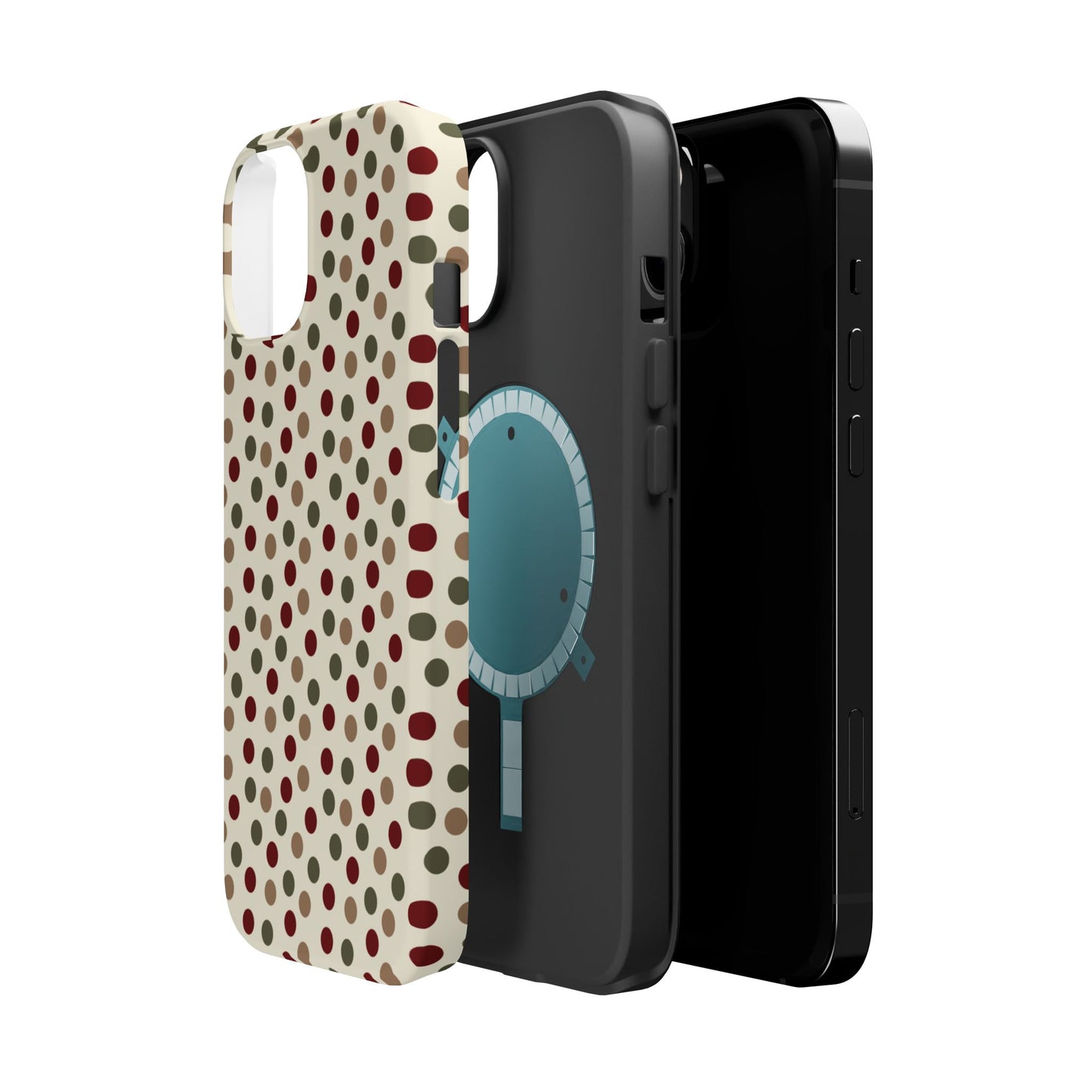 Festive Red & Green Polka Dots on Cream – MagSafe iPhone Case