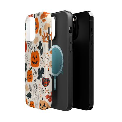 Spooky Pumpkin & Skeleton MagSafe iPhone Case – Halloween Jack-O'-Lantern Design