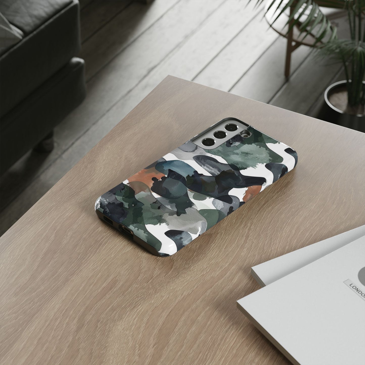 Moody Abstract Watercolor Samsung Galaxy Case – Dark Green and Brown Artistic Design