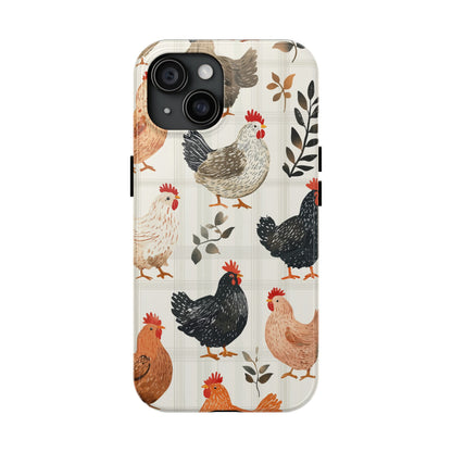 iPhone Case: Vintage Chicken & Leaves – Farmhouse Style Case