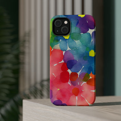 Rainbow Bloom Watercolor MagSafe iPhone Case – Slim Design, Glossy Finish