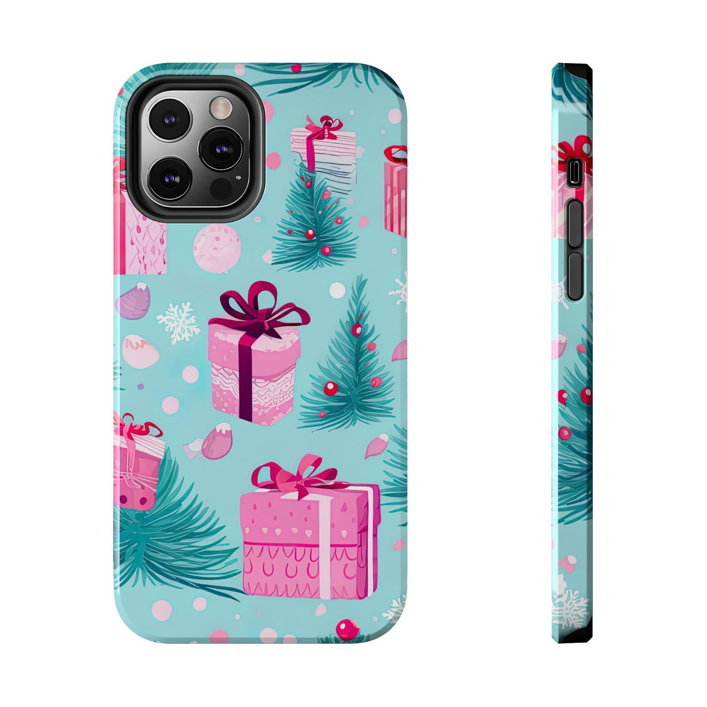 Festive Pink Christmas Gifts and Evergreen iPhone Case – Holiday Theme, Protective Cover