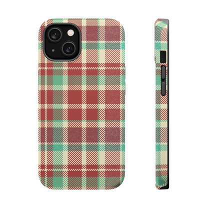 Retro Red & Cream Plaid – MagSafe iPhone Case with Classic Elegance