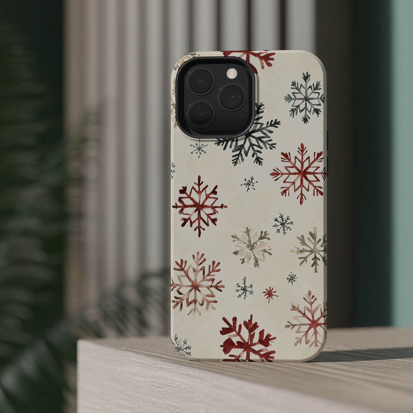 Vintage Red and Gray Snowflake Pattern – MagSafe iPhone Series Case