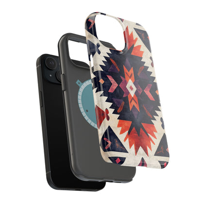 Boho Tribal Starburst Tough MagSafe iPhone Case – Vibrant Geometric Design, Dual-Layer Protection