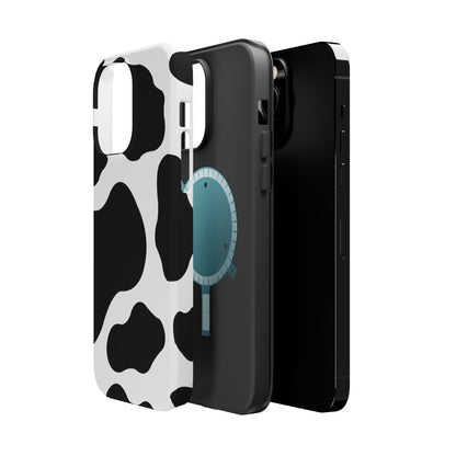 Chic Cow Print Tough Magsafe iPhone Case – Trendy Monochrome Animal Pattern with Dual-Layer Protection