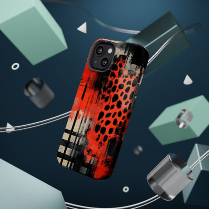 MagSafe iPhone Case: Cheetah Plaid – Red & Black Pattern