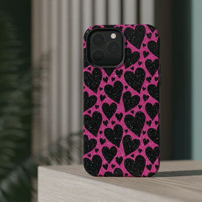 Pink Glitter Hearts MagSafe iPhone Case