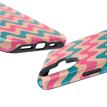 Retro Waves Pattern MagSafe iPhone Case – Shockproof Design with Dual-Layer Protection