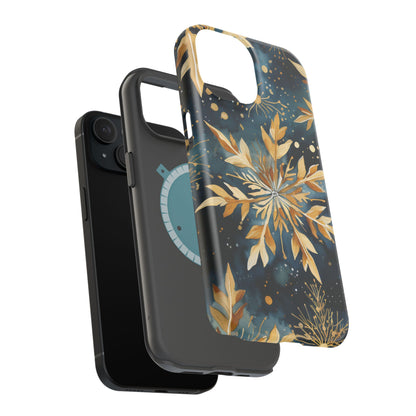 Gold Floral Snowflakes on Midnight Blue - MagSafe iPhone Series Case