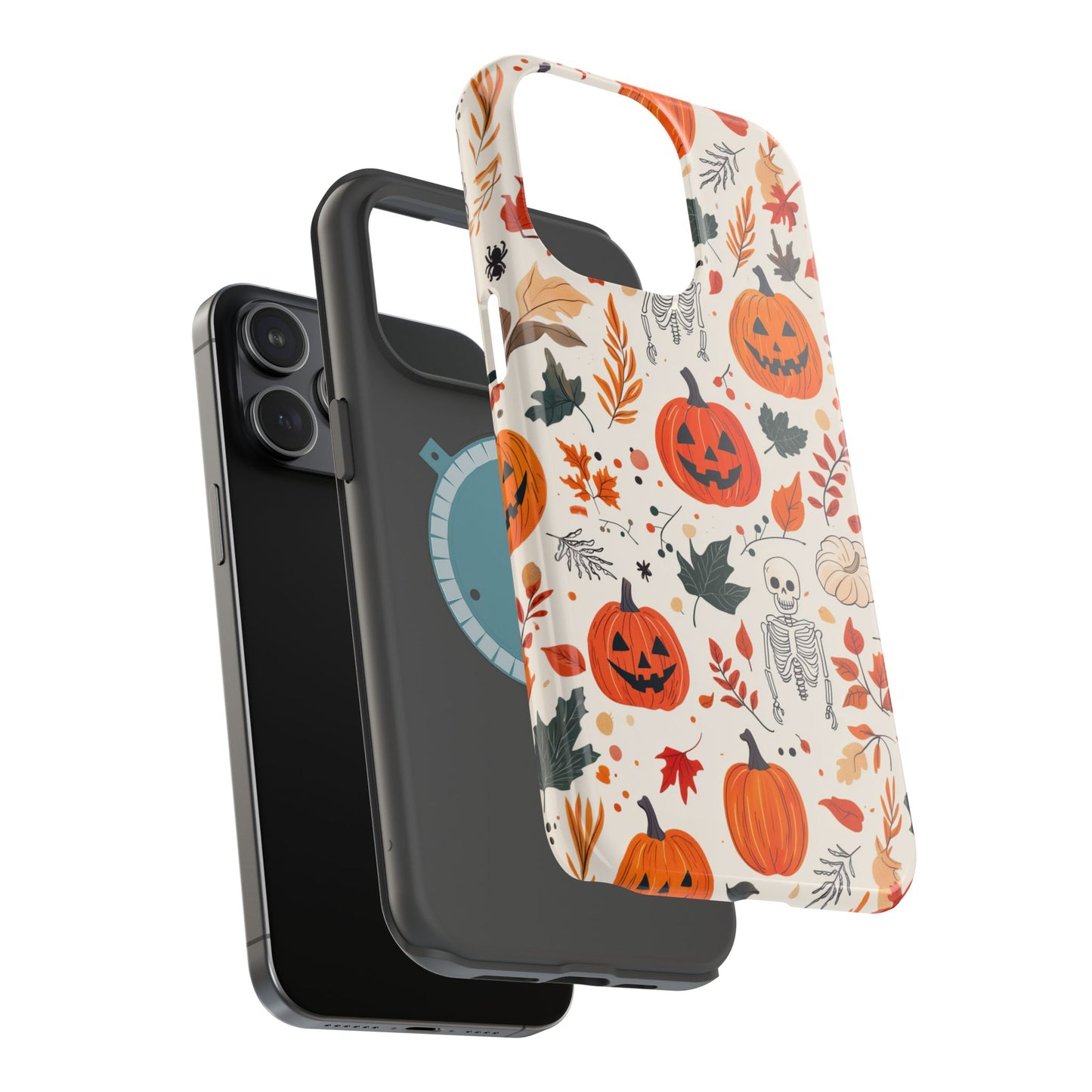 Halloween Pumpkin & Skeleton MagSafe iPhone Case – Spooky Autumn Design