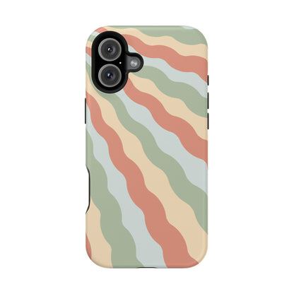 Earthy Retro Waves MagSafe iPhone Case – 70s-Inspired Wavy Stripes in Soft Green, Cream, and Rust