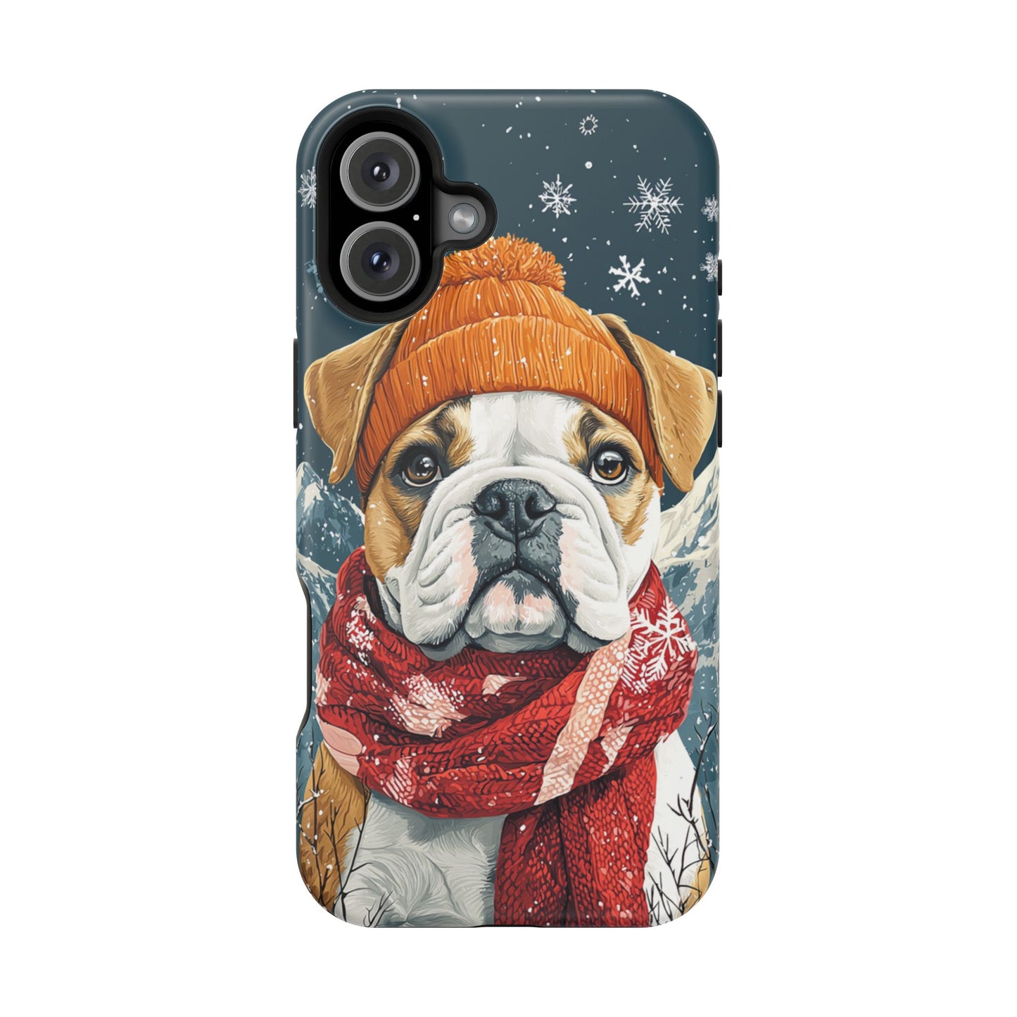 Cozy French Bulldog MagSafe iPhone Case – Rustic Fireplace Protective Cover