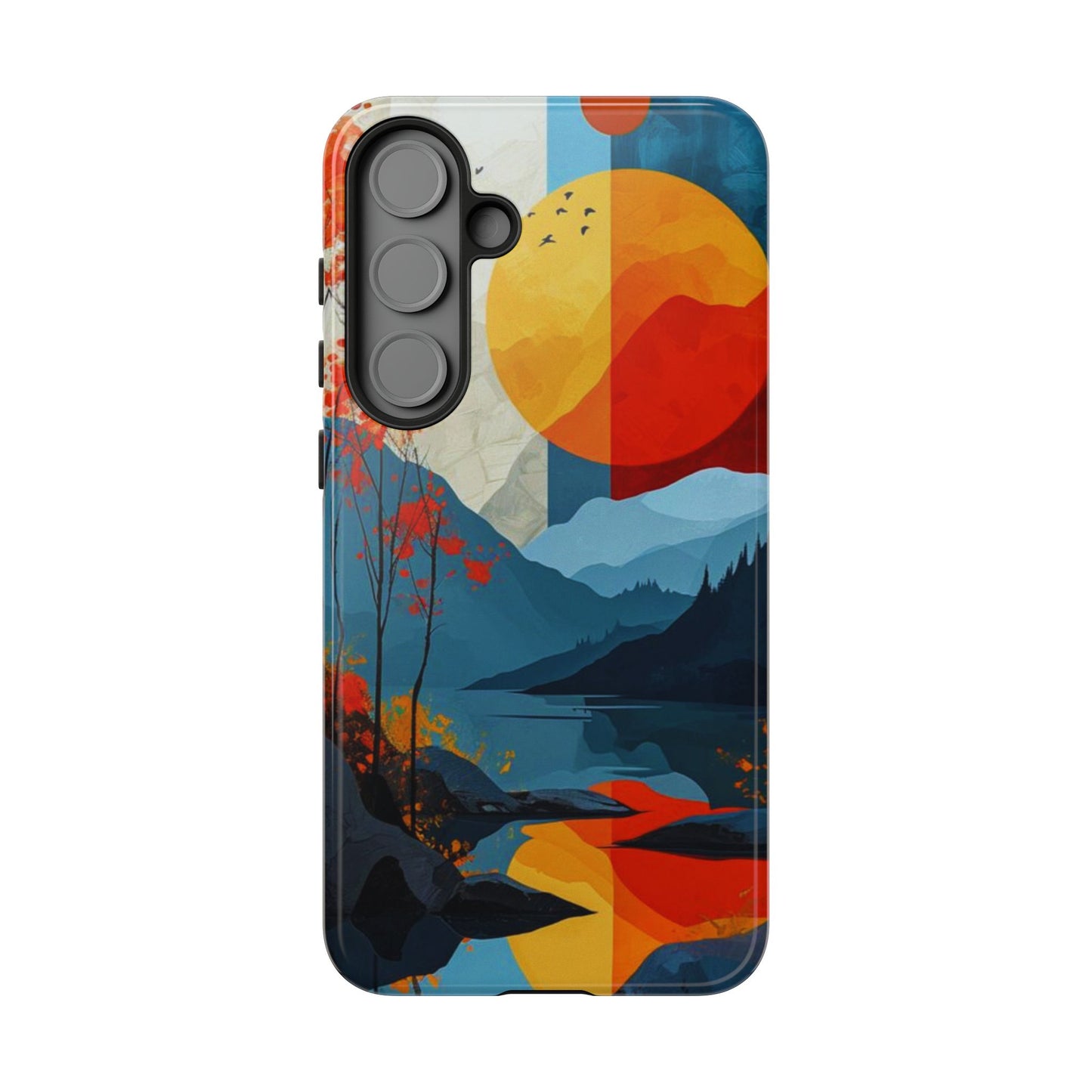 Abstract Autumn Landscape Samsung Galaxy Case – Bold Colorful Sunset Design, Dual-Layer Protection