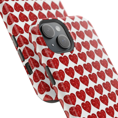 Red Glitter Hearts Charm MagSafe Case