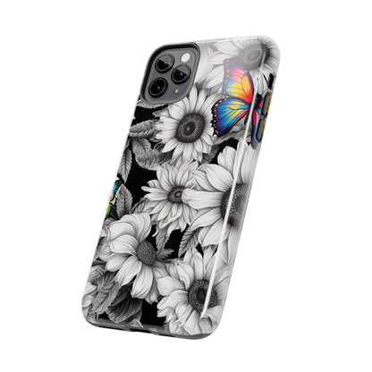 Rainbow Butterflies & Monochrome Sunflowers – iPhone Case