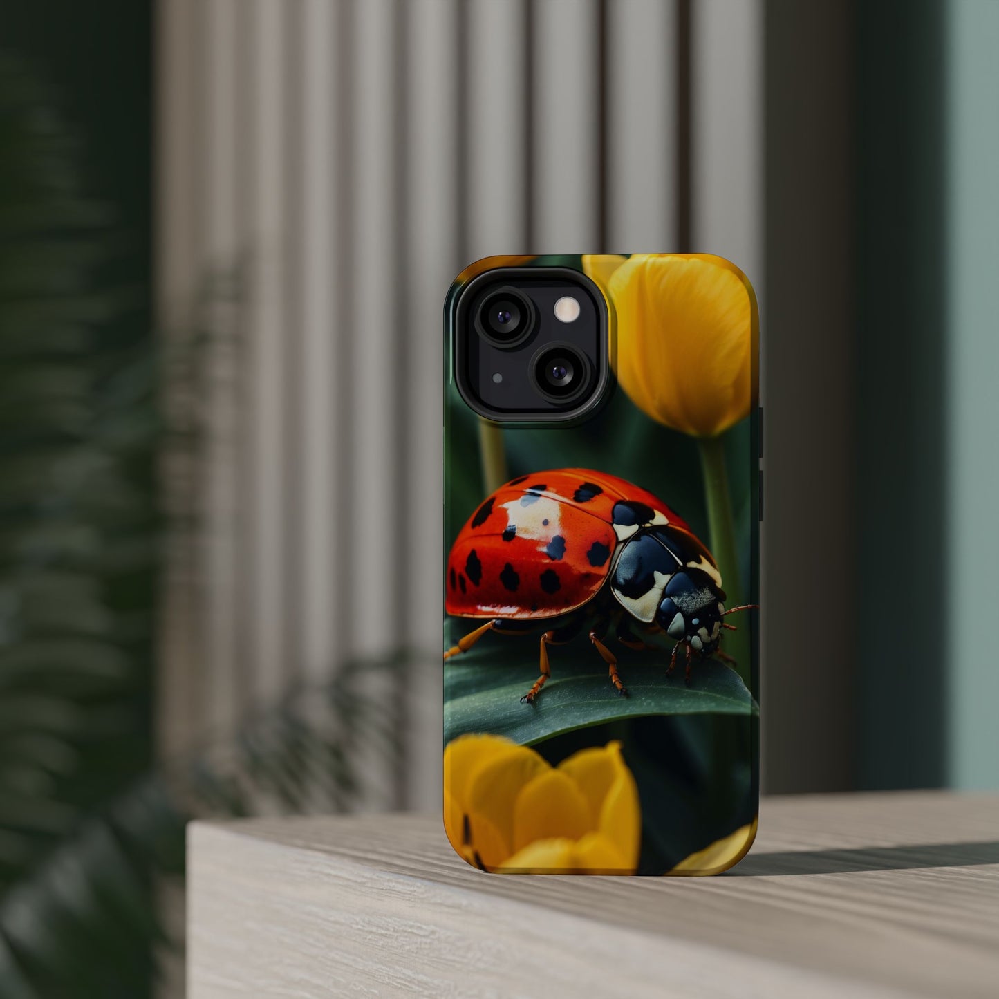 MagSafe iPhone Case: Vibrant Ladybug Amidst a Lush Yellow Flower Garden