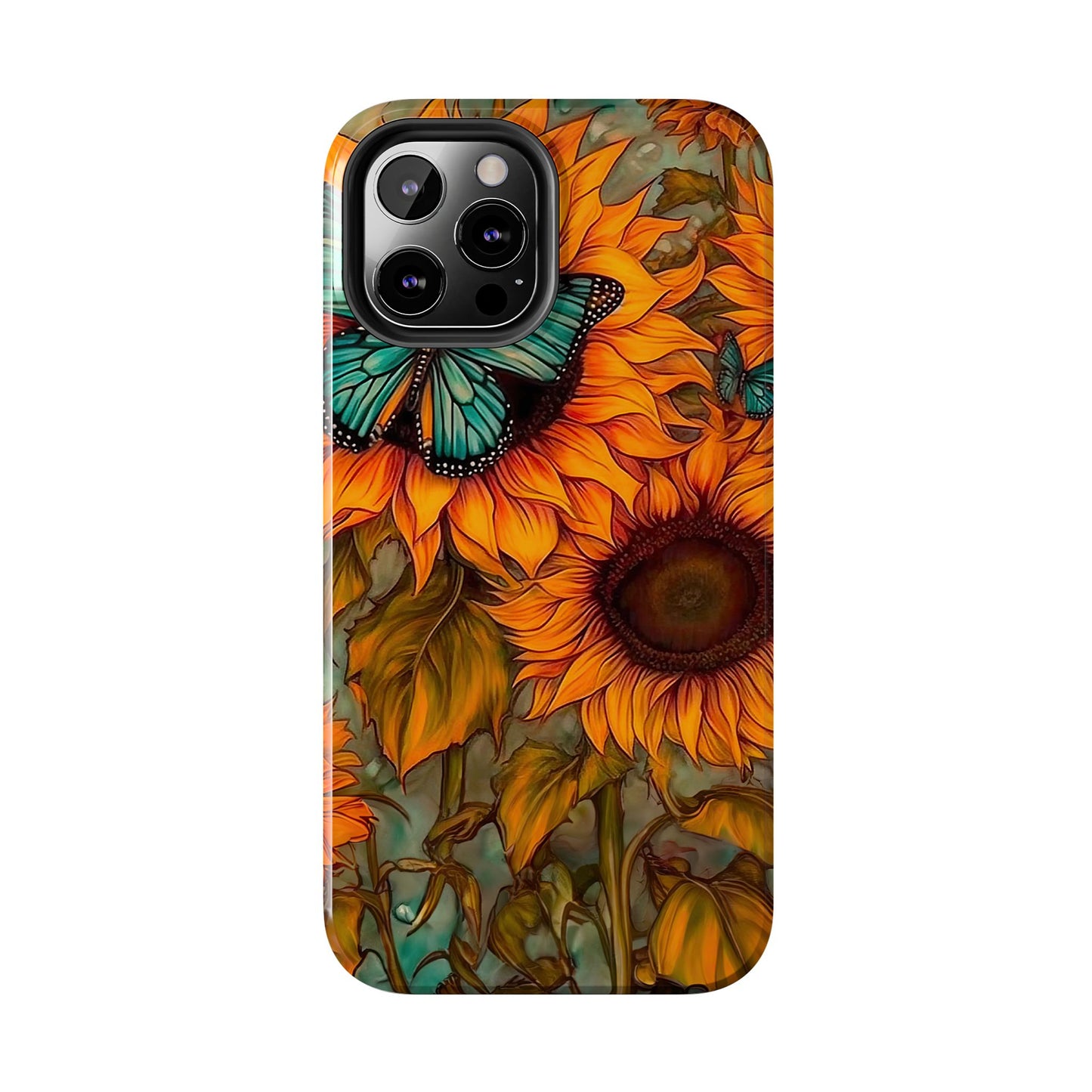 Vintage Blue Butterfly & Sunflower Art – iPhone Case