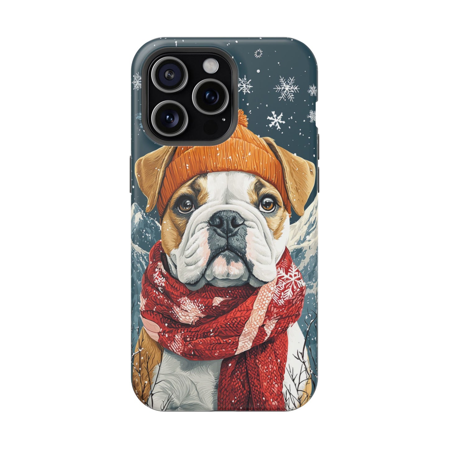 Cozy French Bulldog MagSafe iPhone Case – Rustic Fireplace Protective Cover