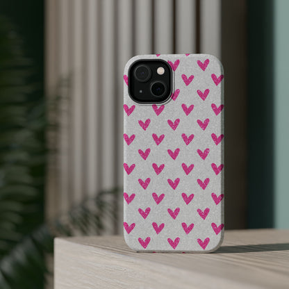 Pink Hearts on Glitter Silver – MagSafe iPhone Case