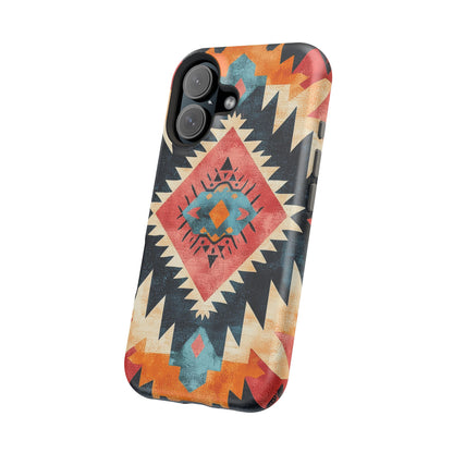 Bold Aztec Pattern Tough MagSafe iPhone Case – Vibrant Geometric Design, Dual-Layer Protection