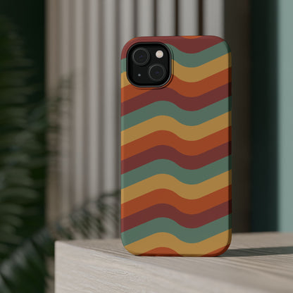 Retro Vibe Wavy Stripes MagSafe iPhone Case – 70s-Inspired in Teal, Orange, and Rust