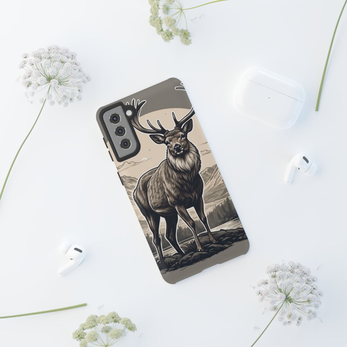 Monochrome Majesty – Regal Stag Samsung Galaxy Phone Case