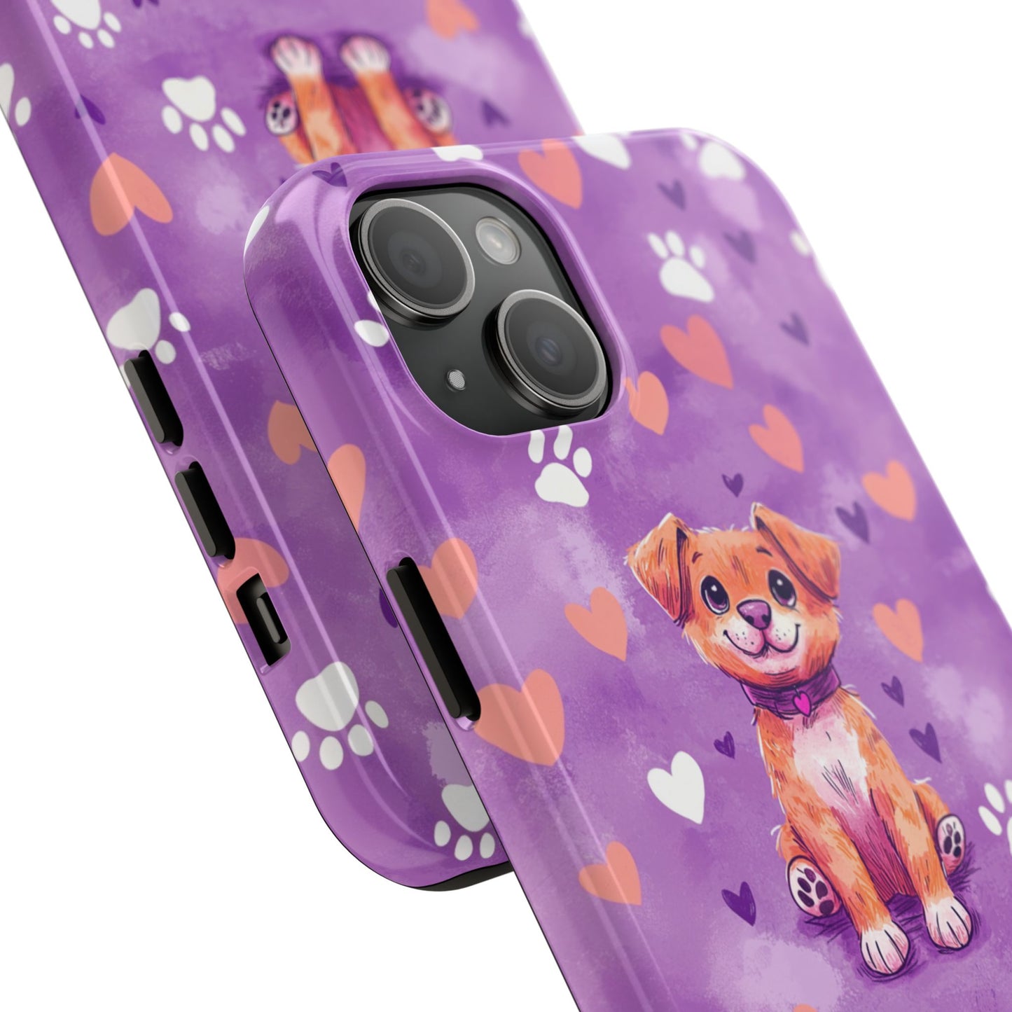 Cute Puppy iPhone Case - Adorable Pet Design with Hearts & Paw Prints, Protective Cover