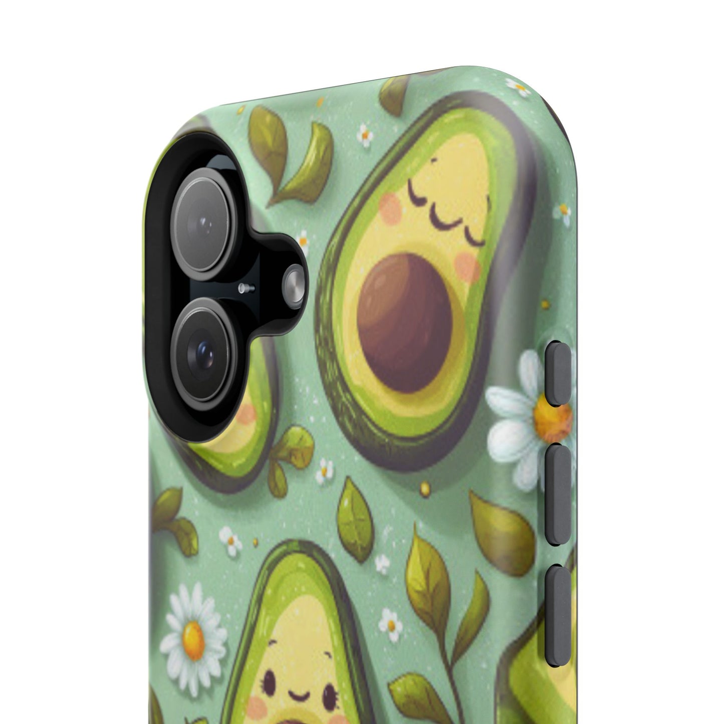 Cute Avocado MagSafe iPhone Case – Adorable Kawaii Avocados with Daisies, Shock-Resistant