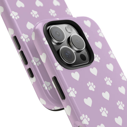 Purple Hearts & Paw Prints - Cute Pet Lover iPhone Case