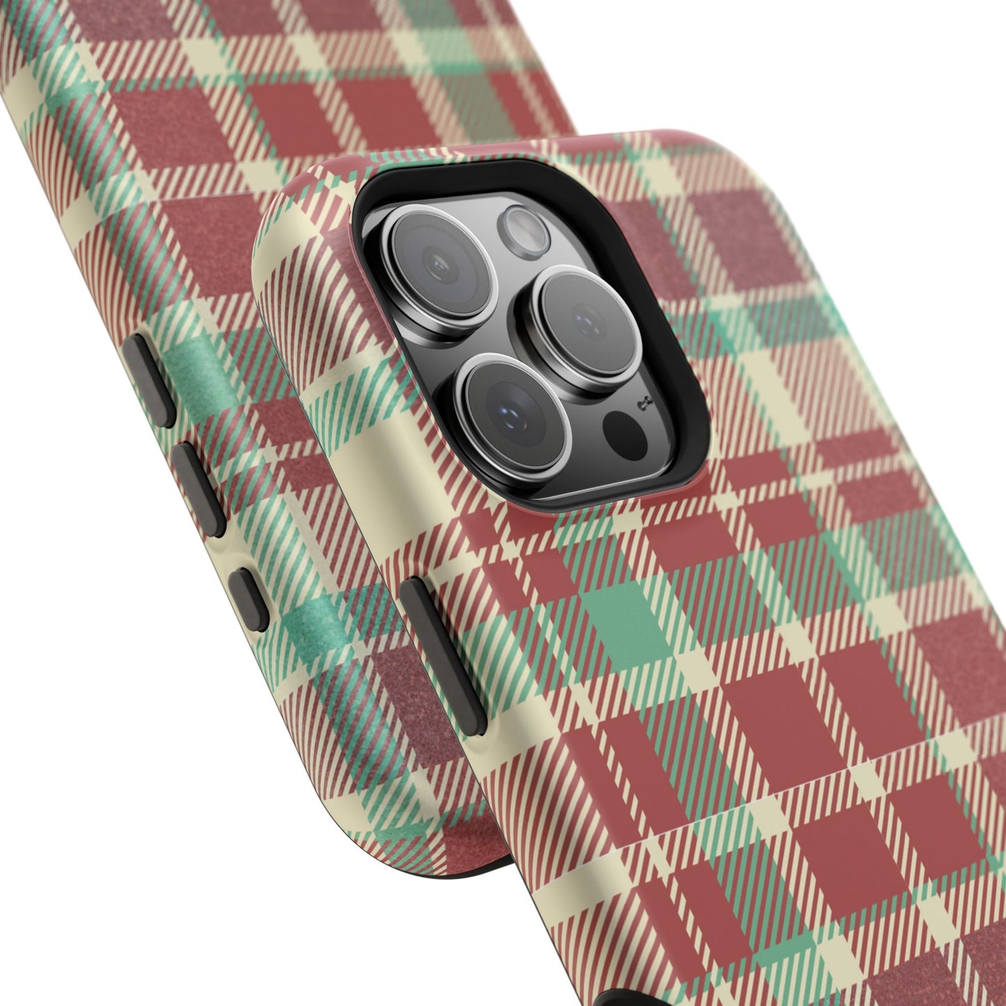 Retro Red & Cream Plaid – MagSafe iPhone Case with Classic Elegance