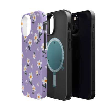 Purple Daisy Garden MagSafe  iPhone Case – Soft Lavender Background, Shockproof Protection with Slim Fit