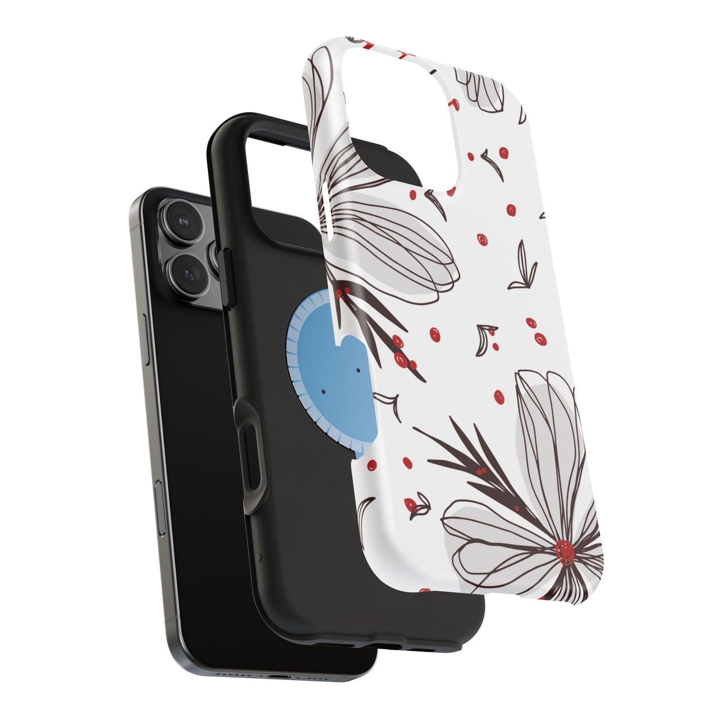 Minimalist Line Art Floral Tough MagSafe iPhone Case – Bold Red and Black Design, Shockproof Protection