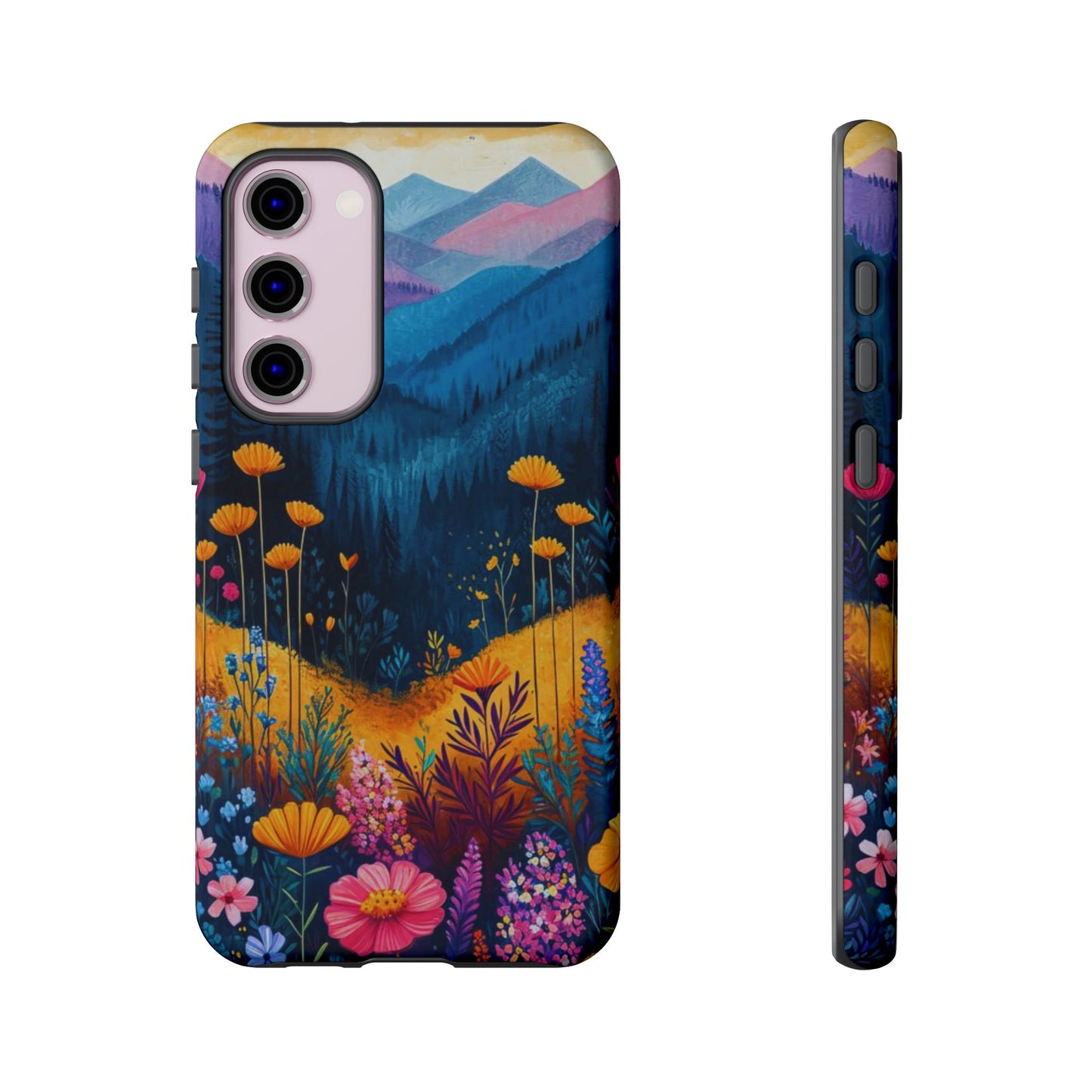 Vibrant Wildflower Mountain Samsung Galaxy  Case – Bold Nature Art, Dual-Layer Protection