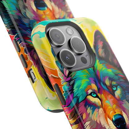 Rainbow Wolf in Bloom – MagSafe iPhone Case with Nature-Inspired Design