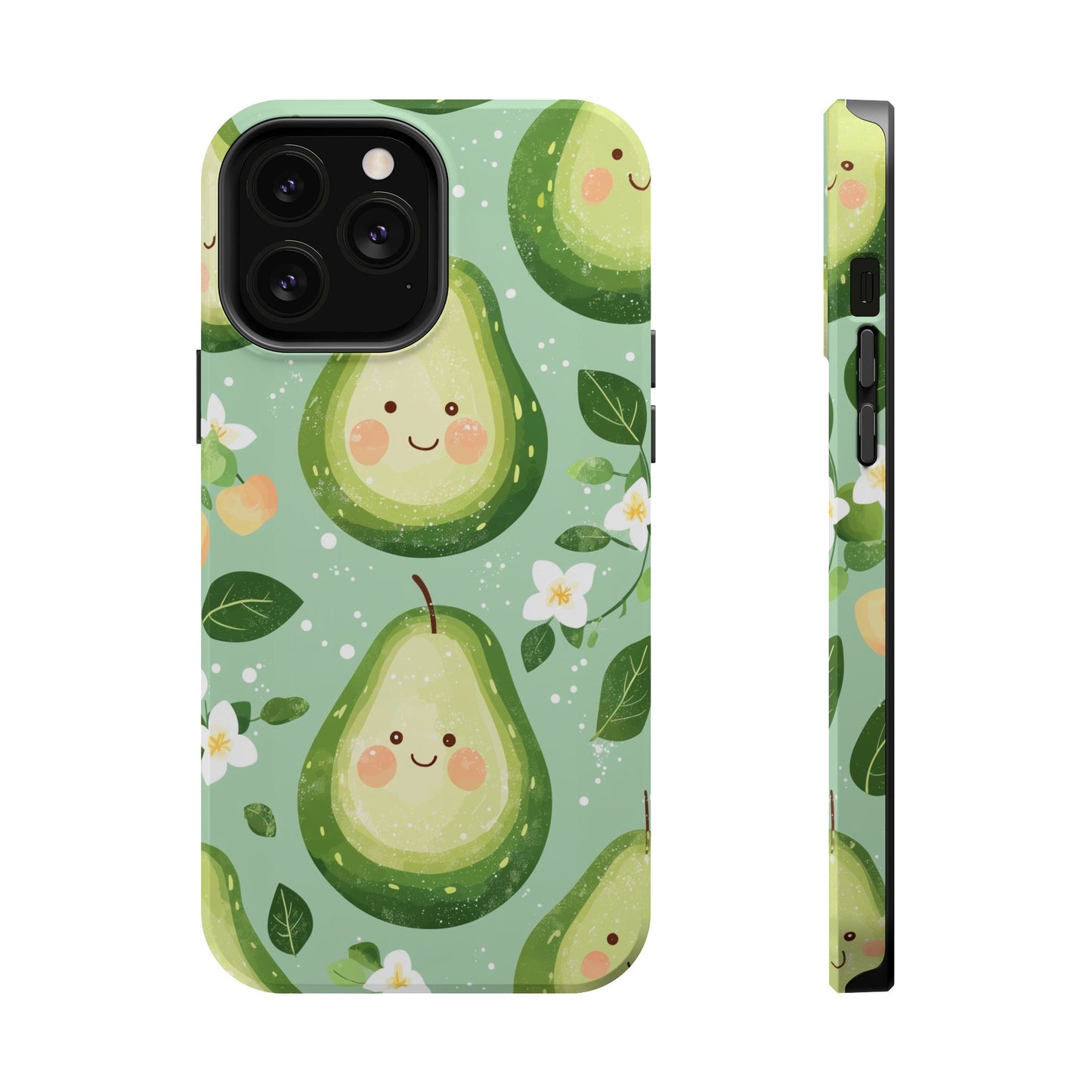 Smiling Avocados Tough MagSafe iPhone Case – Cute Avocado Design, Dual-Layer Protection