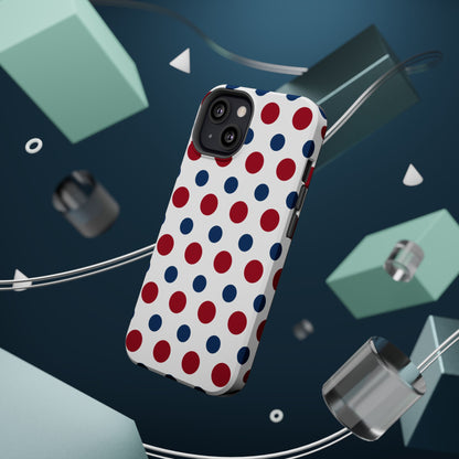 Patriotic Navy, White, and Red Polka Dot MagSafe iPhone Case