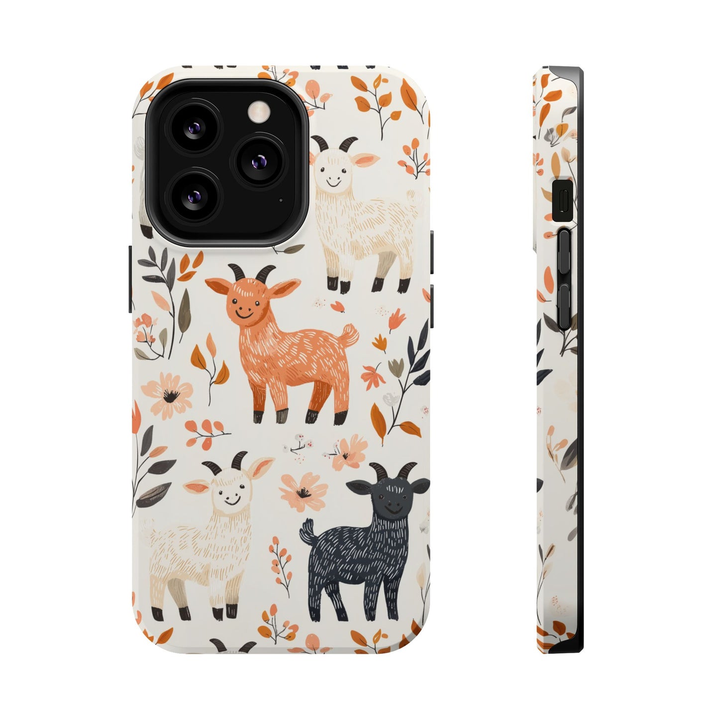 MagSafe iPhone Case: Smiley Goats & Dried Flowers – Vintage Charm