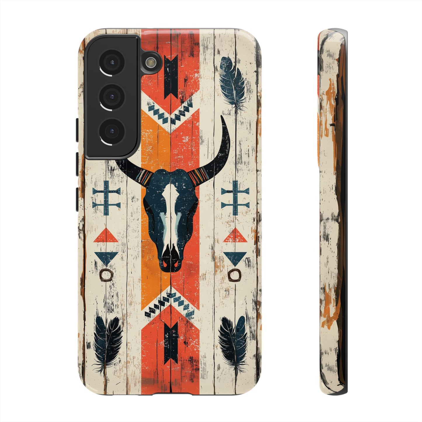 Rustic Western Bull Skull Tough Samsung Galaxy Case – Distressed Wood Design, Dual-Layer Protection