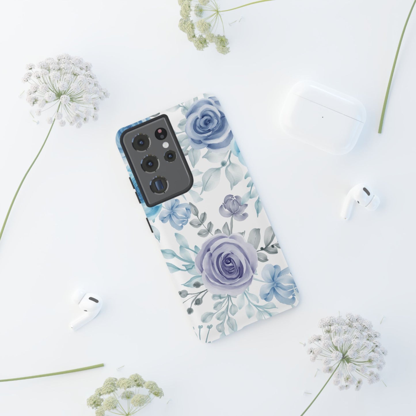 Elegant Blue & Violet Roses Samsung Galaxy Case – Artistic Floral Design for Stylish Protection