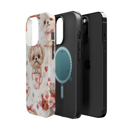 Puppies & Heart Mugs MagSafe iPhone Case – Sweet Dog & Floral Design, Shockproof & Slim