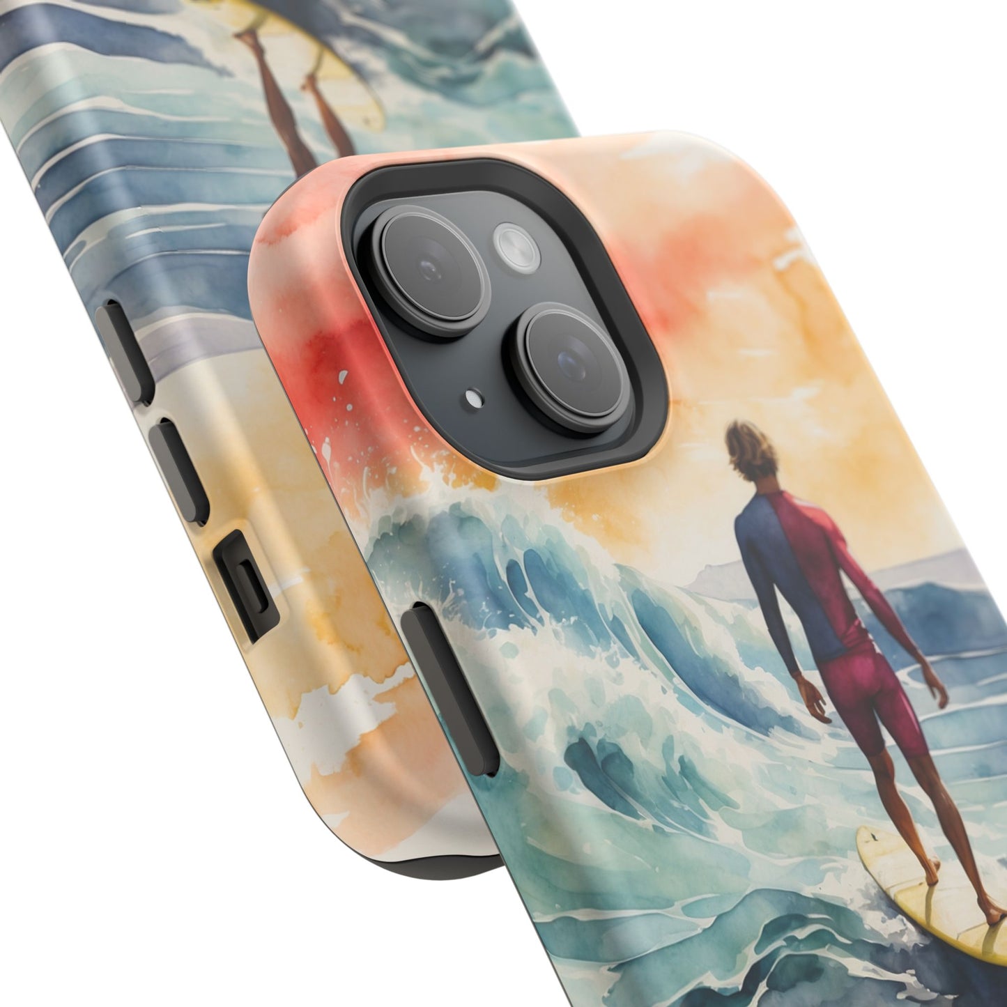 Surfer’s Sunset Wave MagSafe iPhone Case – Vibrant Watercolor Design