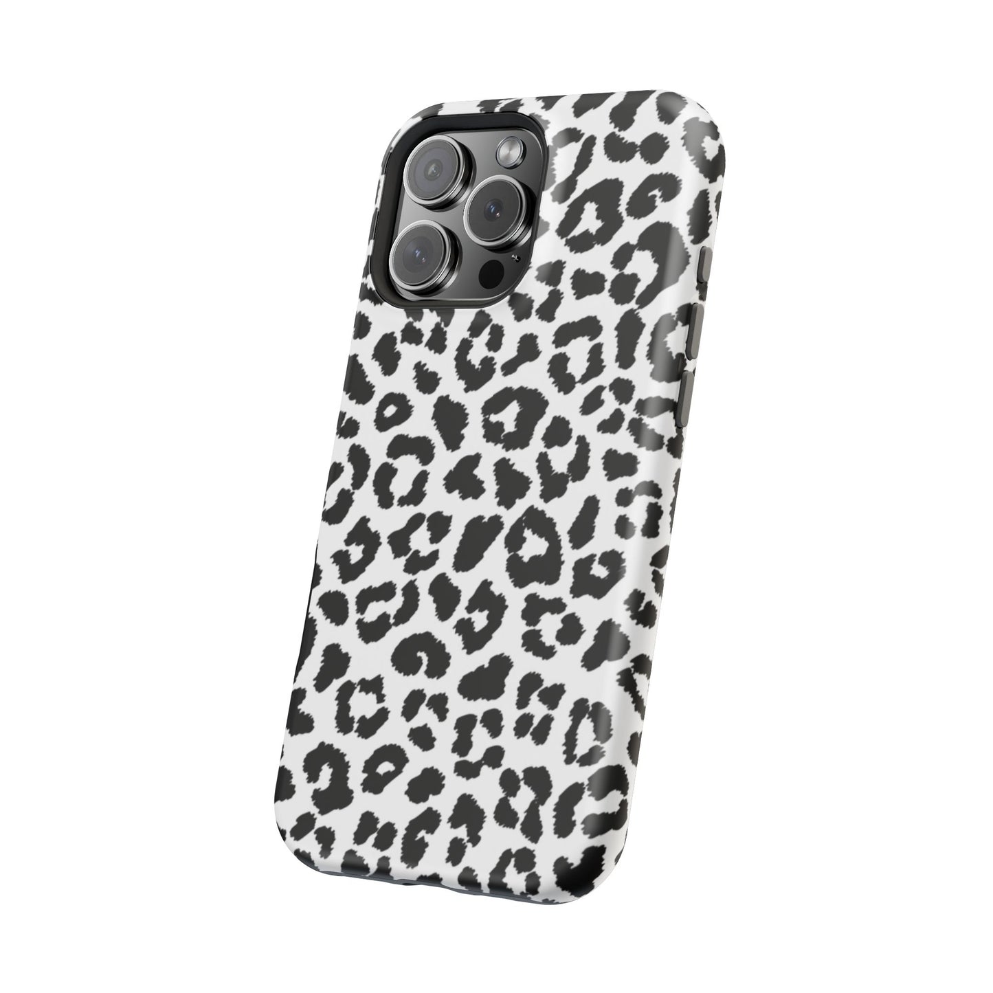 Monochrome Leopard Print Tough MagSafe iPhone Case – Classic Black and White Design with Dual-Layer Protection