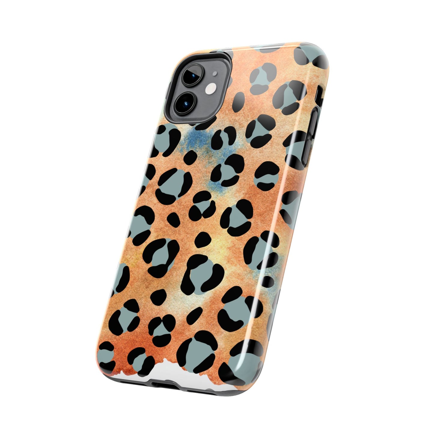 Sunset Watercolor Leopard Print Tough iPhone Case – Artistic Animal Pattern with Dual-Layer Protection