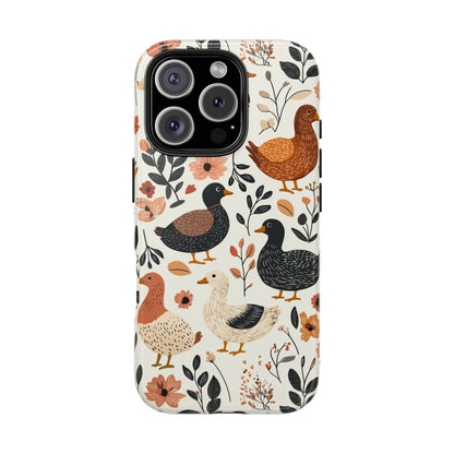 Farm Duck & Flowers iPhone Case – Vintage Floral Design