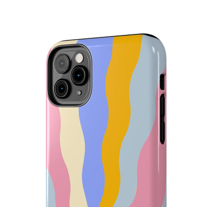 Pastel Radiance iPhone Case – 70s-Inspired Dual-Layer Design with Wavy Sunburst Pattern