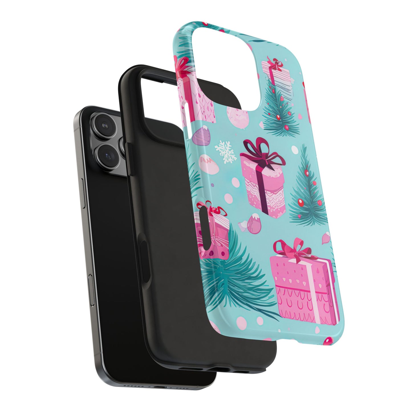 Festive Pink Christmas Gifts and Evergreen iPhone Case – Holiday Theme, Protective Cover