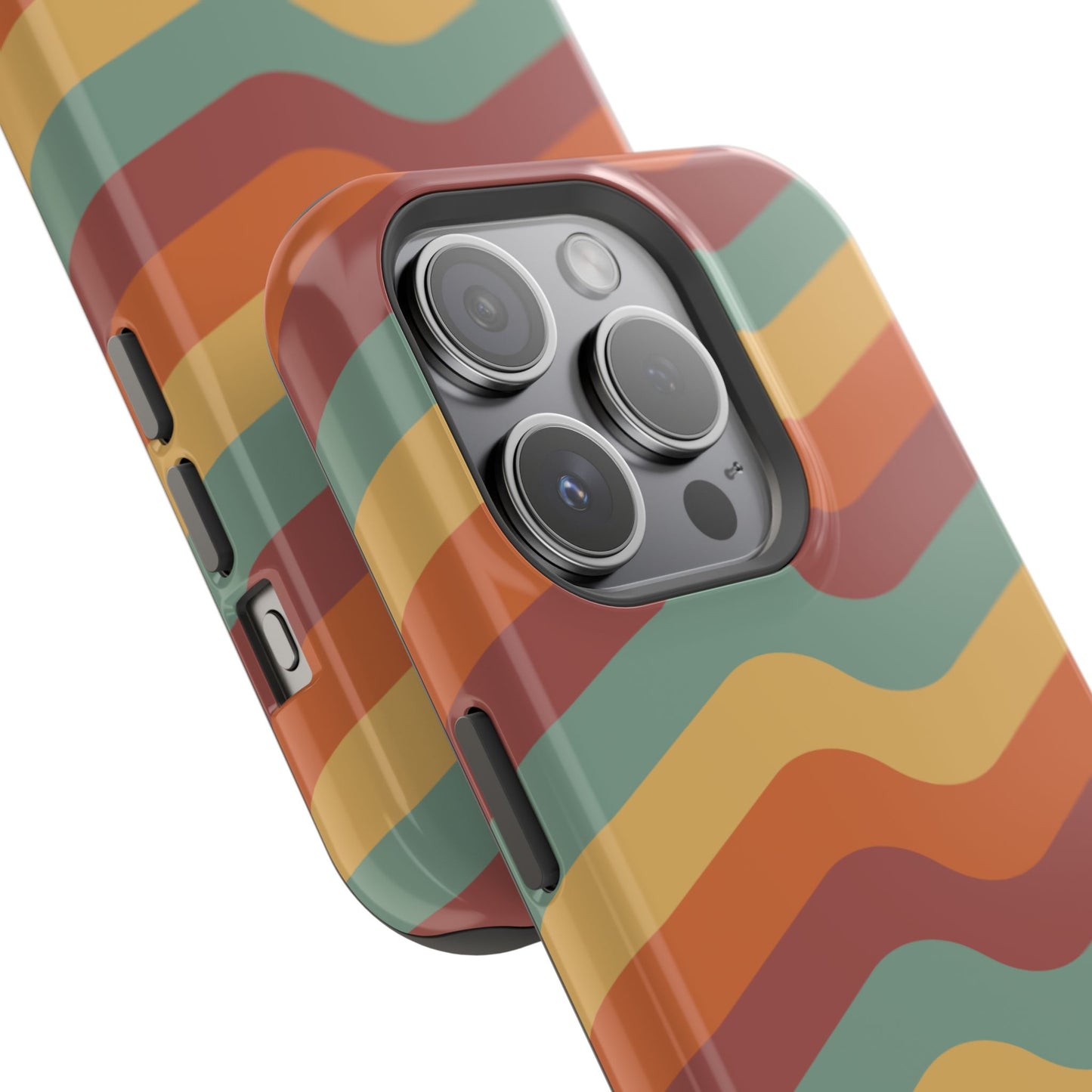 Retro Vibe Wavy Stripes MagSafe iPhone Case – 70s-Inspired in Teal, Orange, and Rust