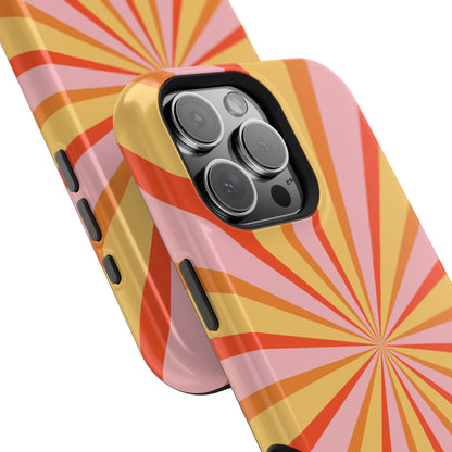 Bold Retro Sunburst MagSafe iPhone Case – Vibrant 70s-Inspired Rays in Orange, Pink, and Yellow