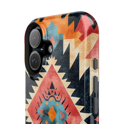 Bold Aztec Pattern Tough MagSafe iPhone Case – Vibrant Geometric Design, Dual-Layer Protection